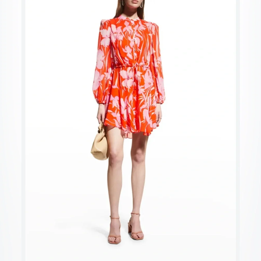 Milly Reina Parrot Tulip Flounce Red Pink Mini Dress Sz 8 SAKS REVOLVE - Picture 10 of 10